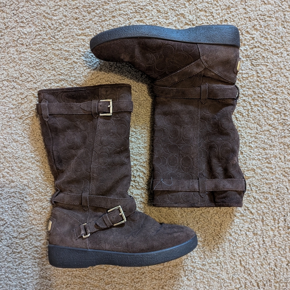 COACH Women's brown mid calf boots gold buckle detail size 9.5